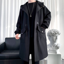 Windbreaker mens medium and long 2021 new Korean version handsome British style long section over the knee mens coat spring and autumn models