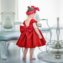 Red little girl slip skirt flower girl wedding dress high-end foreign-aged dress childrens dress