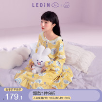 Lemachi Soft Cute Rabbit Joint Sleepwear Spring Autumn Long Sleeve Pure Cotton Sleeping Skirt Girls home Clothing Cartoon Extractable Dress With Dress