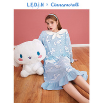 Leding big-eared dog Xinjiang cotton pajamas women 2021 spring and autumn new cute jade cinnamon nightgown can be worn outside home clothing
