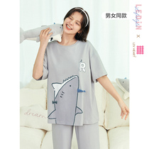 Lemachi Liv Heart Joint Fun Sharks Home Suits Women 2021 Summer Dress New Short Sleeve Couple Sleepwear Suits