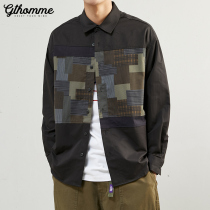 2021 autumn new mens shirt loose casual mosaic Joker Korean trend handsome black coat shirt
