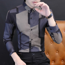 Long-sleeved shirt mens self-cultivation plus velvet padded shirt men Korean trend brand hair stylist spring and autumn models