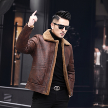 Spanish Raw Ecological Sheep Fur Integrated Male Henning Leather Jacket Turtcoat Fur Coat Leather Coat Leather Big Coat Winter Dress Jacket