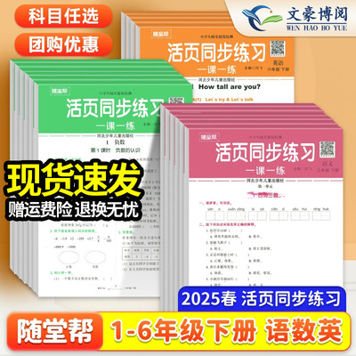 2025秋随堂帮活页同步练习一二三年级下册随堂提优检测四五六年级上下册一课一练人教版小学生同步练习册语文数学英语教材同步训练