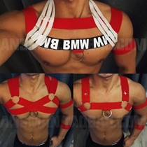 Nightclub Bar male DS gogo New Year red rivets sexy chest with kansershoulder party suit W party party suit