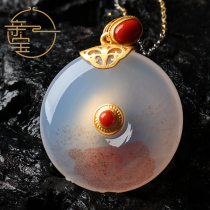 925 Silver Violet Cinnabar Agate Flat Buckle Crystal Ornament Violet Color Ice Permeable Chalcedony Pendant