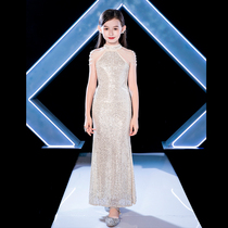 High-end girls dress summer model catwalk sequin evening dress small host playing piano costume