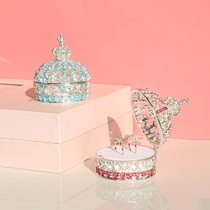 Japanese necklace box exquisite empty Princess crystal crown jewelry box high grade alloy gilt gold proposal ring box