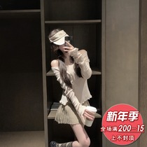 viola gentle creamy cream knit set irregular top skirt pleated skirt set winter two-piece