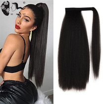 European and American fashion wig ladies long straight hair high temperature silk corn required magic sticker 100 lap net red ponytail 60 cm