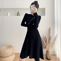 2021 Spring and Autumn New Thick Round Neck Pullover a-shaped Knitted Dress Womens Long Bottom Sweater Dress