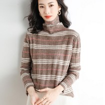 Striped high collar plus size sweater women 2021 new interior style slim stout pile collar base shirt Women autumn and winter