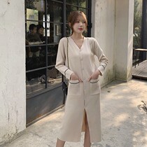 Coats sweaters long skirts womens autumn and winter wear long slim lazy temperament over the knee knitted dress tide