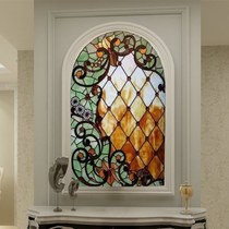 Custom European-style inlaid church color art glass partition screen Kitchen sliding doors and windows ceiling lighting arc