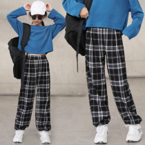 2021 girls autumn and winter black and white lattice pants thick high waist radish pants