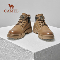 Camel Mens Shoes 2021 New Boots Non-slip Wear-resistant Martin Boots Mens Mid-Gang Leather Autumn and Winter Stringy Shoes