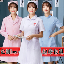 Nurse Serving Long Sleeve Woman Summer Short Sleeve Pink Round Collar Suit White Coat White Coat Dental Necropolis Cosmetic work clothes