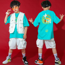 Boy hip-hop suit Vest T-shirt Childrens hip-hop hiphop performance suit Female jazz dance handsome national trend catwalk