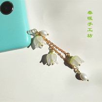 Chunnuan Handmade Original Lily of the Valley Mobile Phone Chain Earphone Dust Plug Pearl Pendant 3 5mm Android Universal