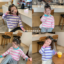Foam foam Home Custom childrens clothing 2022 new girls striped knit cardio-hoodie baby foreign air blouse Childrens spring clothing sweater