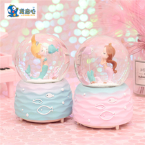 New Marine mermaid Crystal ball Christmas gift glitter glowing music box floating snowflake gift
