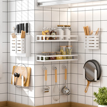 Kitchen shelf Condiment storage rack Artifact pot cover rack Multi-function knife rack Wall-mounted non-perforated seasoning rack