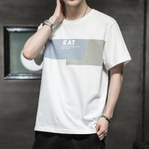Short-sleeved t-shirt mens summer cotton five-point sweet cool boys spring and autumn loose white half-sleeve T-shirt mens clothing