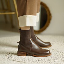 Natalia feet super comfortable ~ new leather knitted skinny Boots Boots Brown English horse boots women