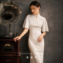 Mantingfang (Shibukawa)improved cheongsam summer 2021 new girl young white lace dress