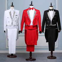 Mens tuxedo Mens magician performance conductor suit Vocal singer performance suit Mens dress suit black and white and red