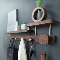 Three layers of double layer pure copper hanging clothes hook Hook Ditch Sub Into Door Shelve Solid Wood Entrance Wall Wall Wall-mounted Walnuts Wood