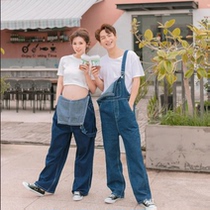 Photo studio maternity wear couple photo denim overalls photo suit casual big belly mom couple photography clothing