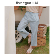 Triple Gun Home Long Pants Mens Fall Pure Cotton Grunge Lace Loose Shuttle Woven Thin full cotton plaid casual sleeping pants