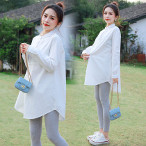 Pregnant women White Shirt long spring suit fashion 2021 new dress maternity dress spring and autumn