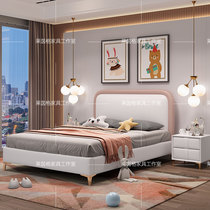 Childrens bed girl princess bed Pink ins light luxury leather bed Simple modern bedroom boy single 1 5 meters