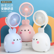 Cartoon cute rabbit small fan usb charging portable student desktop pen holder charging dual-use fan custom logo