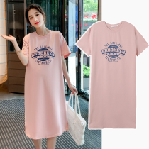 Maternity summer top Short sleeve fashion out of print loose cotton dress medium and long summer T-shirt skirt
