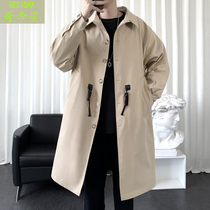 Autumn windbreaker mens medium and long Korean version of the trend handsome ins tide brand loose and wild casual British coat jacket