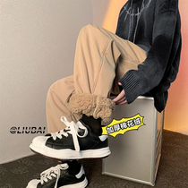 Khaki cotton pants men wear loose padded cotton velvet Hong Kong trend high street warm casual pants in winter
