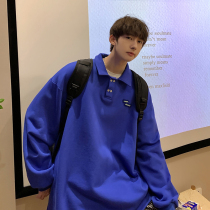 Klan in blue POLO shirt men's spring tide brand ins Joker Wei Hong Kong style handsome loose solid color coat coat