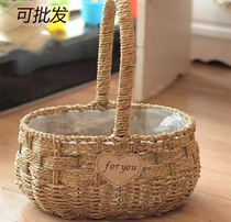 Straw hand-held flower basket willow rattan succulent decorative flower pot desktop decoration flower arrangement basket gift bag small basket