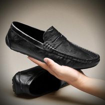 New bean-bean shoes Mens wave Business Leisure One foot pedal genuine leather Soft bottom Korean version Lefoe shoes 2021 Mens bean-bean shoes