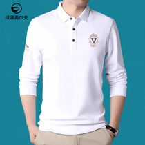 Spring and Autumn golf Clothing Mens Long Sleeve T-shirt Lapel Sports Top Gold Mens Zip Casual Polo Shirt