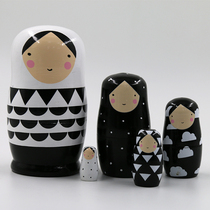 Russian Jacket Girls 5 Floors Black And White Striped China Wind Dolls Wood Genuine children Puzzle Toys