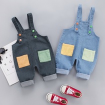 Korean childrens clothing childrens straps 2021 spring and autumn male and female baby Joker casual denim pants tide 3