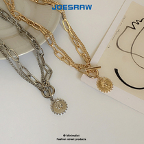 European and American temperament double-layer neck chain female personality simple beauty person head pendant cold wind niche design accessories