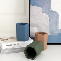 Morandi color wooden pen container Nordic style desktop storage box hexagonal creative ornaments fashion cute