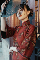 Flower butterfly 2021 Autumn New Xiangyun yarn traditional high-end custom long sleeve big sleeve ancient cheongsam