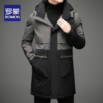Romon white duck down 2021 winter new hooded down jacket men's long thick loose warm men's coat